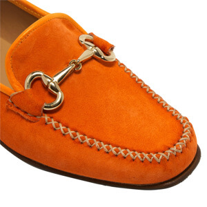 Carl Scarpa Rochette Orange Suede Snaffle Loafers